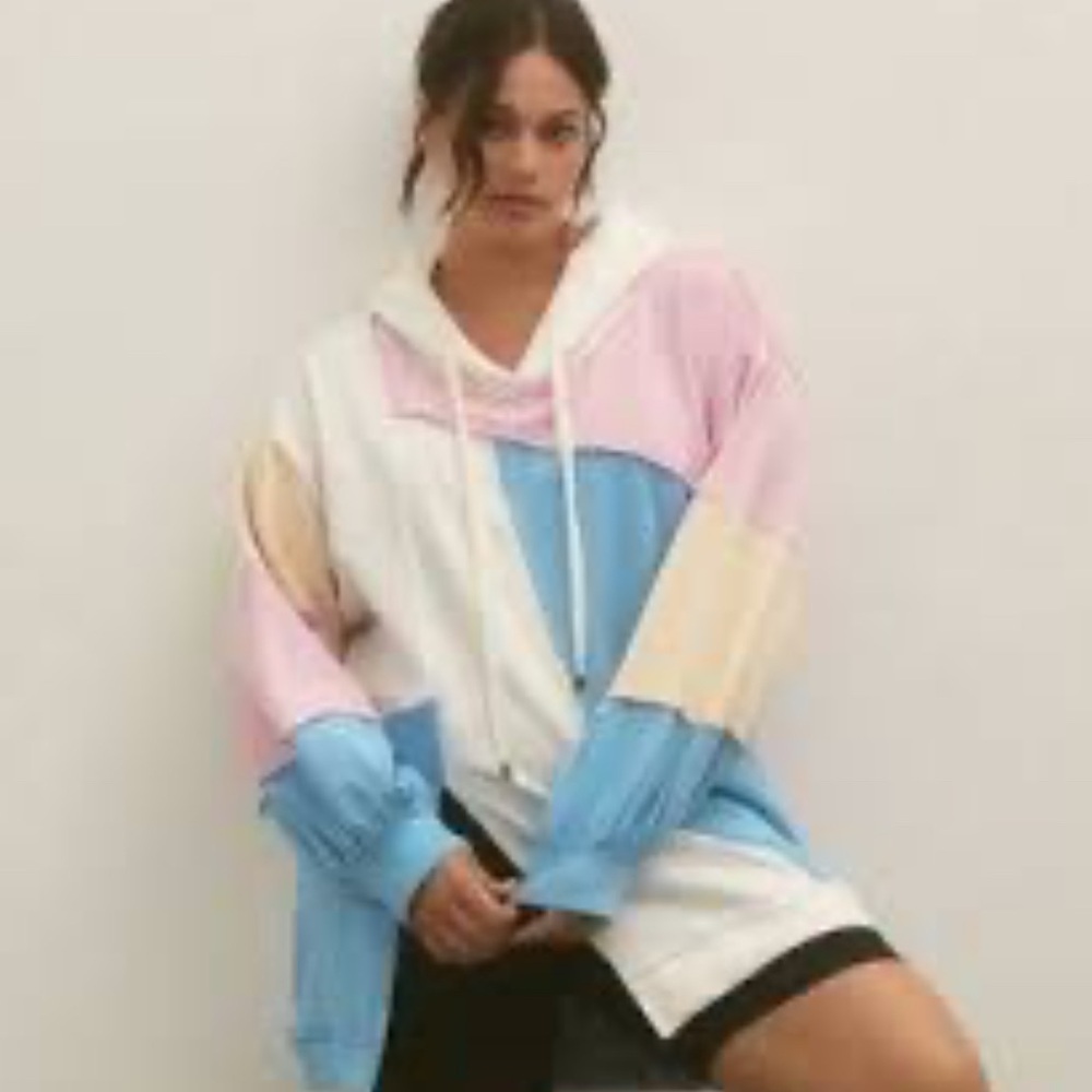 Pilcro‎ Patchwork Multicolor Block Hoodie - Pink, Blue, Cream